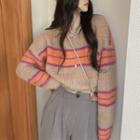 Striped Cropped Sweater Khaki - One Size