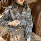 Mock-two Plaid Long-sleeve Blouse