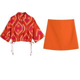 Elbow-sleeve Print Shirt / Mini Skirt