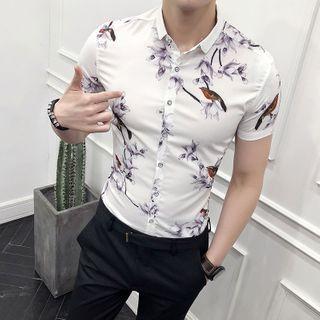Short-sleeve Peacock Print Shirt
