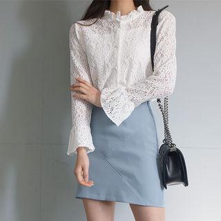 Frilled-neck Lace Blouse