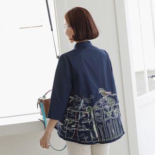 Mandarin-collar Embroidery Shirt