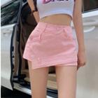 High Waist Irregular Denim Hot Pants