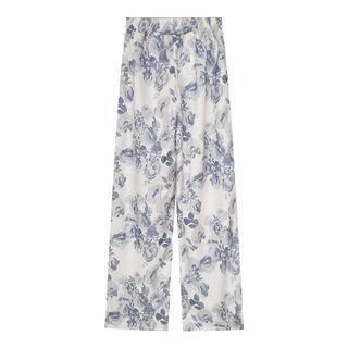 High-waist Flower Printed Pants Flower - One Size