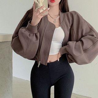 Puff-sleeve Cropped Zipped Jacket