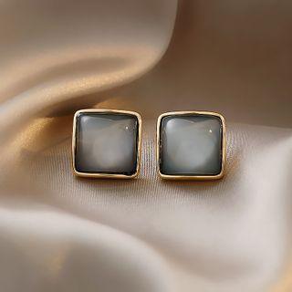 Sterling Silver Cat Eye Stone Square Stud Earring