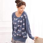 Bow-print Boatneck Top