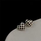 Checkerboard Heart Ear Stud 1 Pr - Black & Whtie - One Size