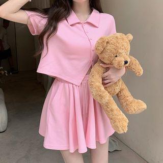 Short-sleeve Asymmetrical Polo Shirt / Wide Leg Shorts