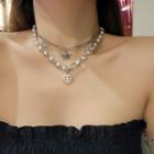 Set: Faux Pearl Necklace + Chain Necklace Silver - One Size