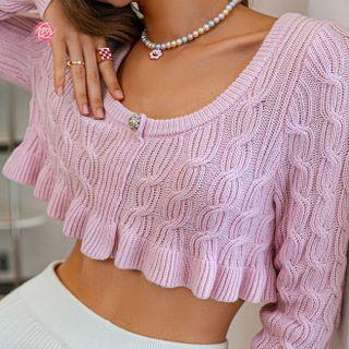 Ruffled Cable Knit Crop Knit Top