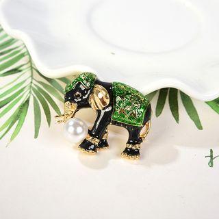 Faux Pearl Elephant Brooch Green - One Size