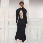 Long-sleeve Knitted Sheath Maxi Dress