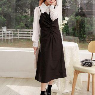 Ruched Midi Overall Dress