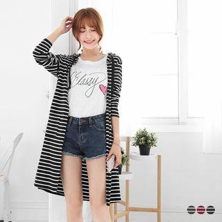 Pinstriped Longline Hooded Cardigan