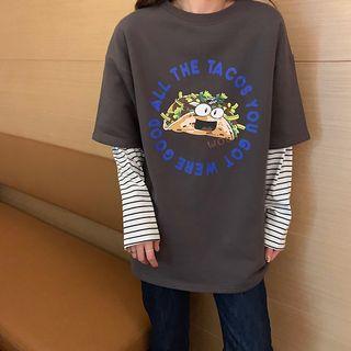 Printed Short Sleeve T-shirt / Stripe Long Sleeve T-shirt