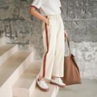 Striped Cropped Straight Leg Pants Almond - One Size