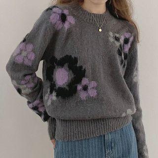 Flower Print Sweatshirt Sweatshirt - Gray - One Size