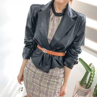 One-button Faux-leather Short Blazer