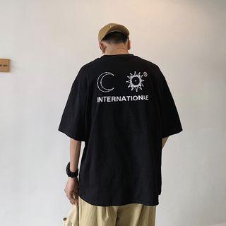 Short-sleeve Sun & Moon Embroidered T-shirt