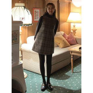 Sleeveless Checked Wool Blend Minidress