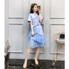 Mesh Trim Lettering Elbow Sleeve T-shirt Dress