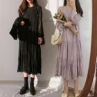 Long-sleeve Midi Crinkled Chiffon Dress