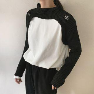 Letter Embroidered Ribbed Cropped Sweater
