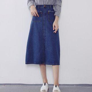 Pocketed Midi Denim Skirt