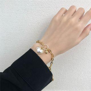 Heart Faux Pearl Chunky Chain Bracelet 1 Pc - Heart Faux Pearl Chunky Chain Bracelet - Gold - One Size