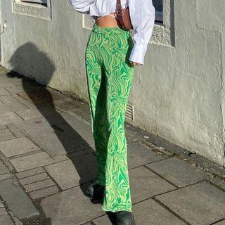 High-waist Pattern Print Boot-cut Pants