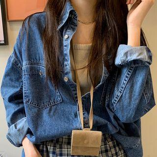 Retro Long-sleeve Denim Shirt Jacket As Shown In Figure - One Size