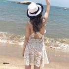 Cross Strap Back Sleeveless Lace Dress