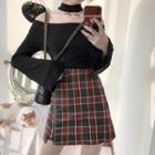 Plaid Buttoned Jacket / Mini Skirt