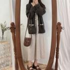 Contrast Trim Cardigan / Polo Collar Long-sleeve Midi Pullover Dress
