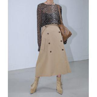 Double-button Long Trench Skirt