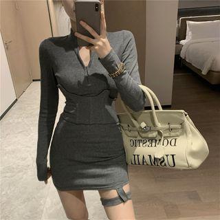 Half-zip Long Sleeve Knit Bodycon Dress
