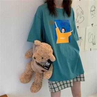 Printed Elbow-sleeve T-shirt / A-line Skirt