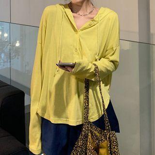 Long-sleeve Hood Plain T-shirt