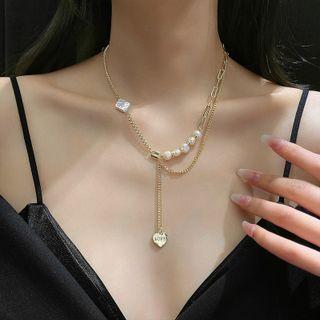 Freshwater Pearl Pendant Alloy Necklace 1 Pc - Gold - One Size