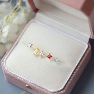 Set Of 5: Geometric Rhinestone Stud Earring Set Of 5 - Gold - One Size