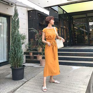 Drawstring-waist Slit-side Maxi Dress