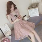 Set: Embroidered Sleeveless A-line Organza Dress + Bandeau