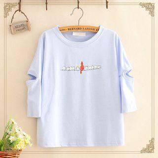 3/4-sleeve Print Cutout T-shirt