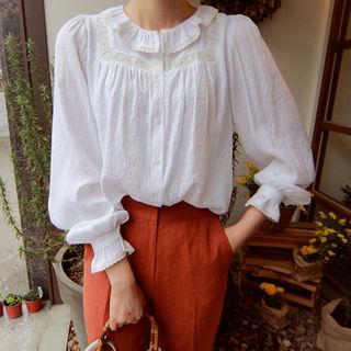 Frill-collar Lace-trim Blouse