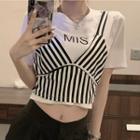 Mock Two-piece Panel Striped Short-sleeve T-shirt