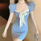 Short-sleeve Bow Floral Print Mini Dress