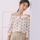 Polka Dot 3/4-sleeve Cold-shoulder Blouse As Shown In Figure - One Size