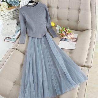 Set: Back-tie Sweater + Maxi Mesh Skirt