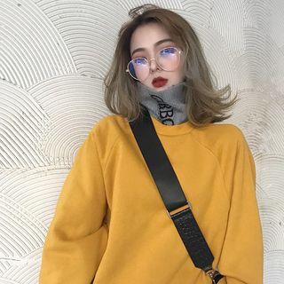 Lettering Knit Panel Turtleneck Pullover
